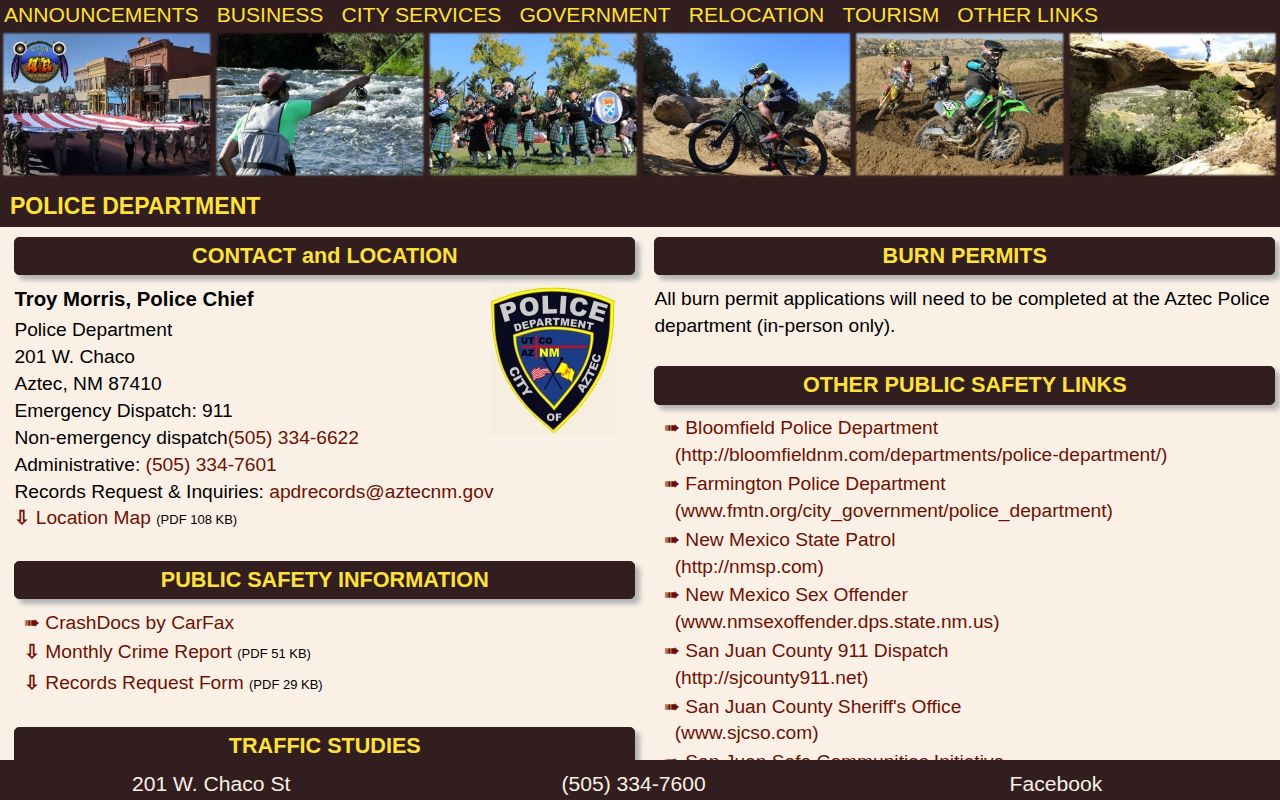 Aztec Police Department records and arrest information context